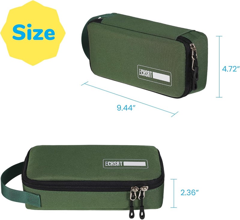 ECHSRT Pencil Case for Men Women, Large Pen Bag for Adults, Portable Pencil Pouch Aesthetic with Handle, Zipper Cases for Office Organizer Green Pencil Cases - Image 2